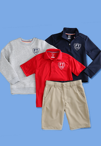 crewneck sweater, quarter zip pullover, polo, and shorts